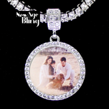 Photo CZ Pendant w/ Custom Picture + Glass Silver Plated Necklace HipHop Jewelry