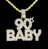 90's Baby Iced Cz Pendant 14k Gold or Silver Plated 24" Necklace Hip Hop Jewelry