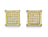 Mens Iced Square Studs 14k Gold Plated MicroPave Cz Screw Back Earrings Hip Hop