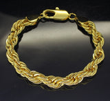 Mens 10mm Rope 9 inch Bracelet Gold Plated Chunky Hip Hop Fashion