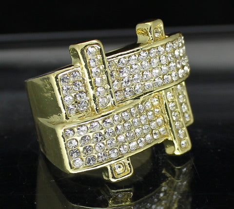 Mens Pinky Ring Iced Cz Band 14k Gold Plated Hip Hop Statement Fashion