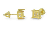 Mens Womens Cubed 6mm Studs 14k Gold Plated Cz Screw Back Earrings