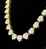 Iced Heart Shape Cz Tennis Chain 14k Gold Plated Necklace Hip Hop Jewelry