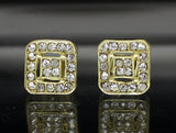 Mens Iced CZ Earrings 10mm Square Studs Push Back 14k Gold Plated HipHop Jewelry