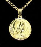 Holy Mary Religious Pendant 24" Necklace Set Gold Plated with Serenity Prayer