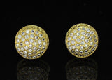 Mens Round Domed CZ Studs 10mm 14k Gold Plated Screw On Earrings Hip Hop