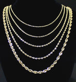 10K Yellow Gold 1.5mm-5mm Laser Diamond Cut Hollow Rope Chain Necklace 16"- 24"