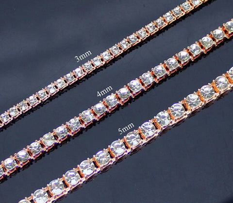 1 Row Tennis Necklace 14k Rose Gold Plated Choker Cubic Zirconia Chain 3-5mm