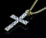 Men Women Iced Rhinestone Cross 1.5" Pendant 14k Gold Plated 24" Cuban Necklace