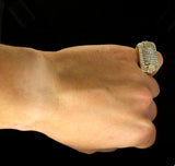 Mens Iced Pinky Ring Cz Rectangle Band 14k Gold Plated Hip Hop Luxury