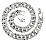 Mens CZ Miami Cuban Link 14k White Gold Plated HipHop Jewelry Statement Necklace
