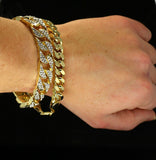 Mens 2pc CZ Bracelet Set Cuban Links 14k Gold White Gold Plated Hip Hop Fashion