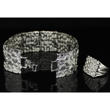 Chunky Mens 2pc Nugget Design Bracelet Ring Set Silver Plated Hip Hop Jewelry