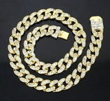 Mens 15mm Iced Baguette CZ Cuban/Curb Link 14k Gold Plated 7"-30" Necklace