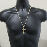 Mens Crucifix Pendant 14k Gold Plated 24" Rope Chain Hip Hop Necklace