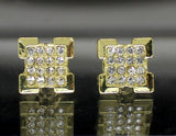 Men Women CZ Earrings Square Iced 9mm Studs Gold Plated Hip Hop Stainless Steel