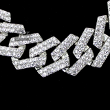 20mm Iced Square Miami Cuban Link Silver Plated Hip Hop Cubic Zirconia Necklace