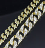 Mens 2pc CZ Bracelet Set Cuban Links 14k Gold White Gold Plated Hip Hop Fashion