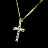 Men Women Iced Rhinestone Cross 1.5" Pendant 14k Gold Plated 24" Cuban Necklace