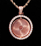 Picture Spinner Photo CZ Pendant + Glass Cabochon 14k Gold Plated Necklace