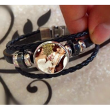 Womens Photo Pendant Faux Leather Bracelet + Glass Silver Plated Fashion Jewelry