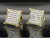 Mens Medium Flat Screen Icy CZ Earrings Square 10mm Studs 14k Gold Plated