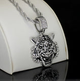 Mens Iced Cz Mighty Tiger Pendant 14k Gold or Silver Plated 24" Necklace Hip Hop