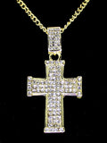 Men Women Iced CZ Cross 1.5" Pendant 14k Gold Silver Plated 24" Necklace Hip Hop