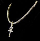 Iced Ankh CZ Pendant Medallion Tennis Necklace 14k Gold Plated Hip Hop Jewelry