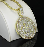Iced Allah Round CZ Pendant 14k Gold Plated 24" Rope Necklace Mens Jewelry