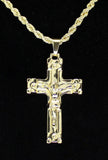 Mens Crucifix Pendant 14k Gold Plated 24" Rope Chain Hip Hop Necklace