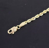 10K Yellow Gold 1.5mm-5mm Laser Diamond Cut Hollow Rope Chain Necklace 16"- 24"