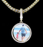 Picture + Glass Included Icy CZ Custom Photo Pendant 14k Gold Plated Necklace