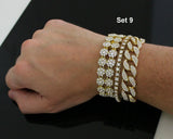 Mens 3pc Bracelet Combo Set Iced Cz Cuban 1 Row Links 14k Gold Plated Hip Hop