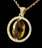Picture Spinner Photo CZ Pendant + Glass Cabochon 14k Gold Plated Necklace