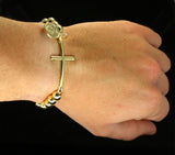Men Women Cross Bead Stretch Bracelet 18k Gold Plated Hip Hop Fashion