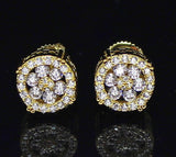 Mens 9mm Round 14k Gold Plated Screw Back Stud Cubic Zirconia Earrings Hip Hop
