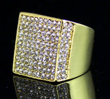 Mens Pinky Ring Iced Cz Flat Screen Square Luxury 14k Gold Plated HipHop Jewelry
