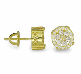 Mens 9mm Round 14k Gold Plated Screw Back Stud Cubic Zirconia Earrings Hip Hop