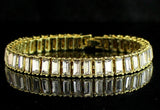 1 Row Baguette Cz Iced Tennis Bracelet 14k Gold Plated 7-10 inch Hip Hop Jewelry