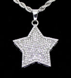 Iced 5 Star Rhinestone Pendant 14k Gold Plated 24" Rope Necklace Hip Hop