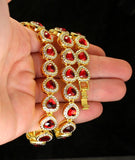 Heart Shape Red Rhinestone Tennis Chain 14k Gold Plated Necklace Hip Hop