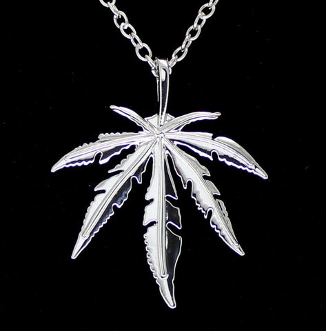 Weed Leaf Marijuana Pendant Gold Plated Men Women 24" Necklace Set