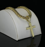 Iced CZ Cross Pendant Medallion Tennis Necklace Set 14k Gold Plated Hip Hop