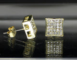 Mens Iced CZ Earrings 9mm Studs Push Back 14k Gold Plated Hip Hop Jewelry
