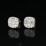 Iced Square Studs 14k Gold Plated Micro Pave Cz Push Back Earrings High Quality