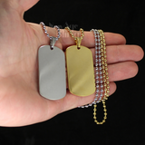 Stainless Steel Dog Tag Military 16"-40" with 3mm Ball Gold Plated Necklace