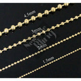 StainlessSteel Ball Chain 16"-34" DogTag Bead Gold Plated Necklace 1.5/2/3/4.5mm