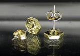 Mens Iced CZ Earrings 8mm Hexagon Studs Push Back 14k Gold Plated HipHop Jewelry