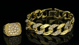 Mens 2pc Set Cuban Link CZ Bracelet Ring 14k Gold Plated Hip Hop Jewelry